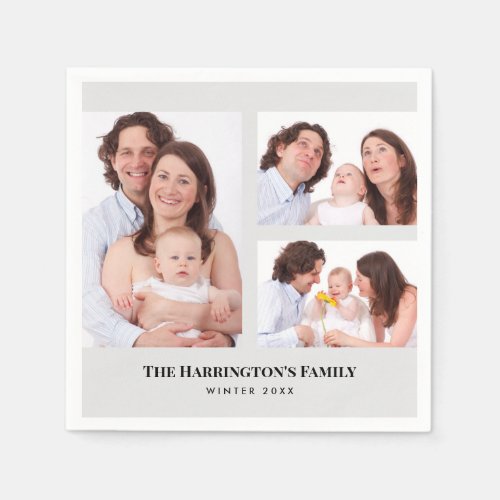 Custom 3 Sections Family Photos Collage Gray Frame Napkins