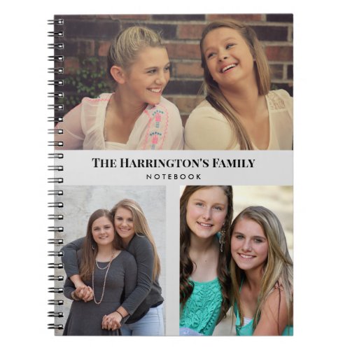 Custom 3 Sections Family Photos Collage Gray Frame Notebook