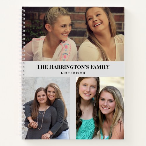 Custom 3 Sections Family Photos Collage Gray Frame Notebook
