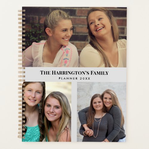 Custom 3 Sections Family Photos Collage Gray Frame Planner