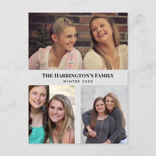 Custom 3 Sections Family Photos Collage Gray Frame Postcard