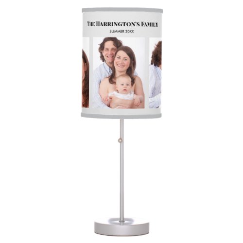 Custom 3 Sections Family Photos Collage Gray Frame Table Lamp