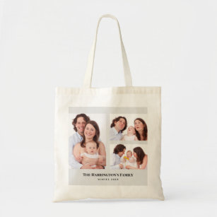 Custom 3 Sections Family Photos Collage Gray Frame Tote Bag