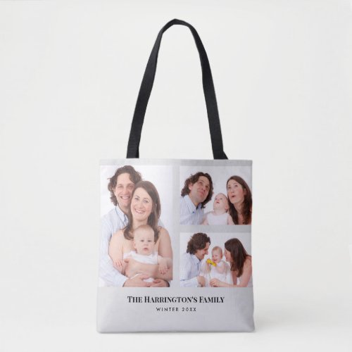 Custom 3 Sections Family Photos Collage Gray Frame Tote Bag