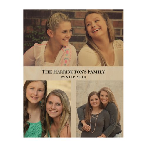 Custom 3 Sections Family Photos Collage Gray Frame Wood Wall Art