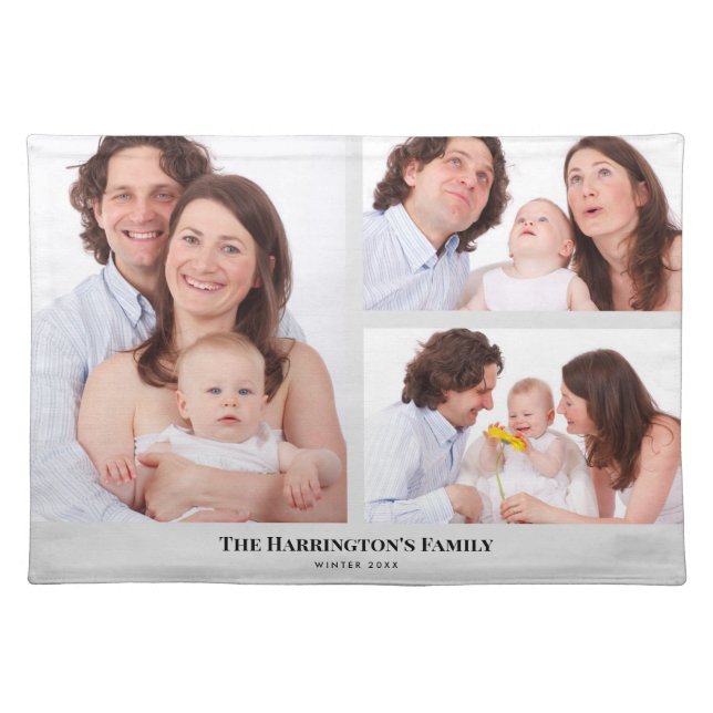 Custom 3 Sections Family Photos Collage Rectangle Cloth Placemat (Front)