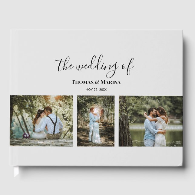Custom 3 Sections Family Photos Collage Wedding Guest Book (Front)