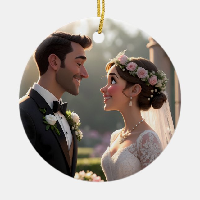 Custom 3D Cartoon Portrait from Photo Ceramic Ornament (Front)