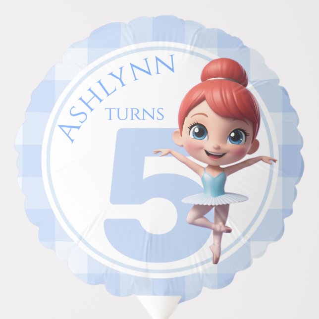 Custom 3D Cute Blue Ballerina Girls Birthday |  Balloon (Front)