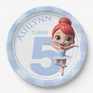 Custom 3D Cute Blue Ballerina Girls Birthday Paper Plates