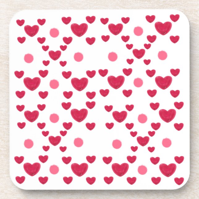 Custom 3D Jelly Hearts & Polka Dots Cute Pattern Beverage Coaster (Front)