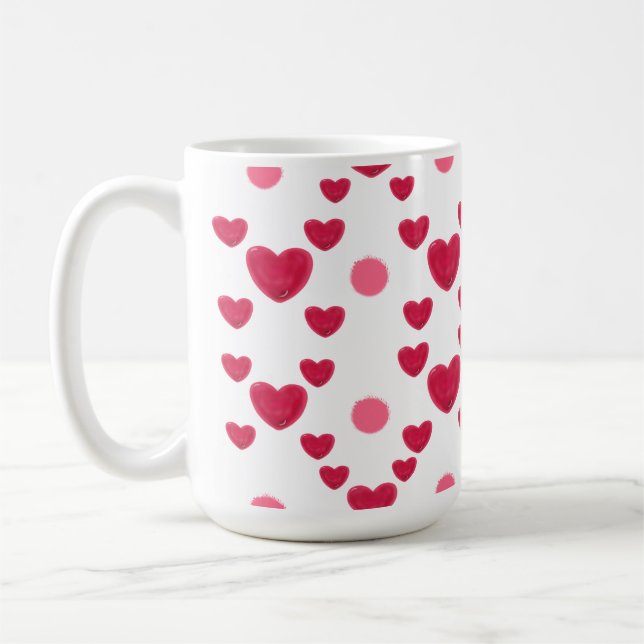 Custom 3D Jelly Hearts & Polka Dots Cute Pattern Coffee Mug (Left)