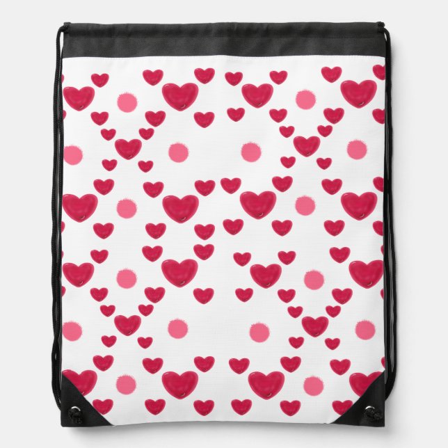 Custom 3D Jelly Hearts & Polka Dots Cute Pattern Drawstring Bag (Front)