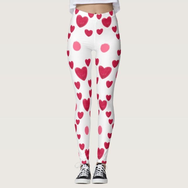 Custom 3D Jelly Hearts & Polka Dots Cute Pattern Leggings (Front)