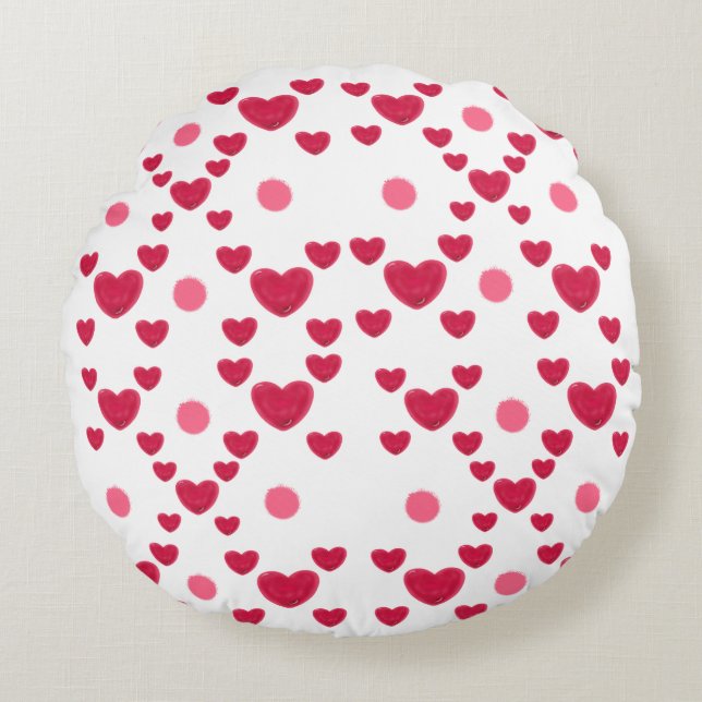 Custom 3D Jelly Hearts & Polka Dots Cute Pattern Round Pillow (Front)