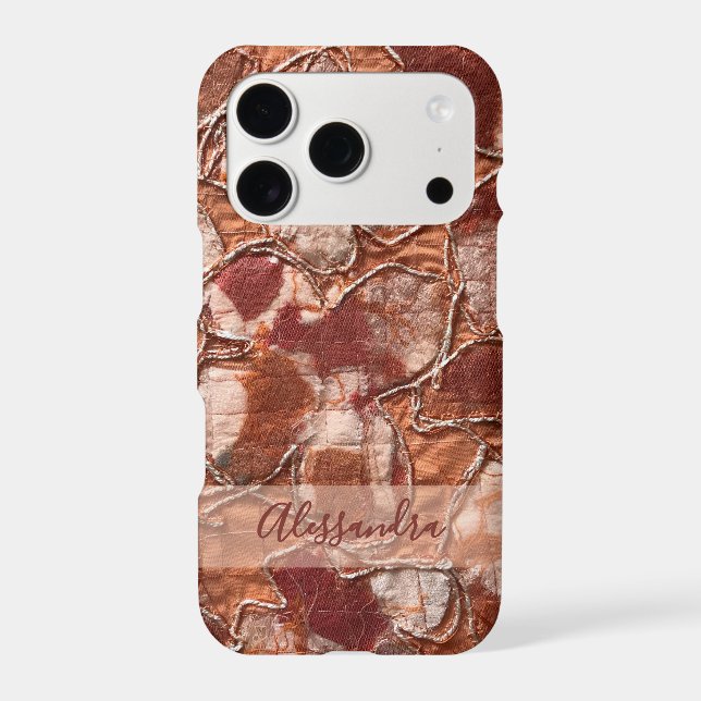 Custom 3D textile embroidery look boho terracotta  iPhone Case (Back)