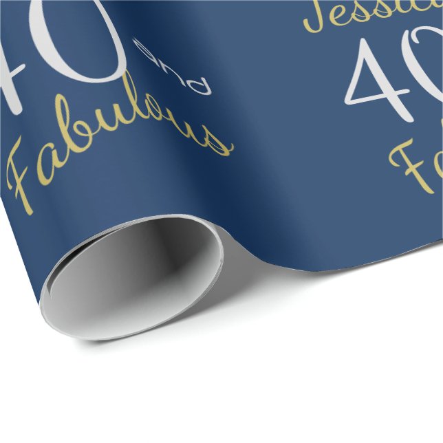 Custom 40 and Fabulous Blue 40th Birthday Wrapping Paper (Roll Corner)