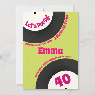 Custom 40th Birthday Colourful Retro Fun Record Invitation