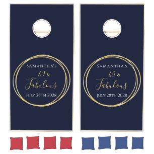Custom 40th Birthday Navy Gold Birthday Party Cornhole Set