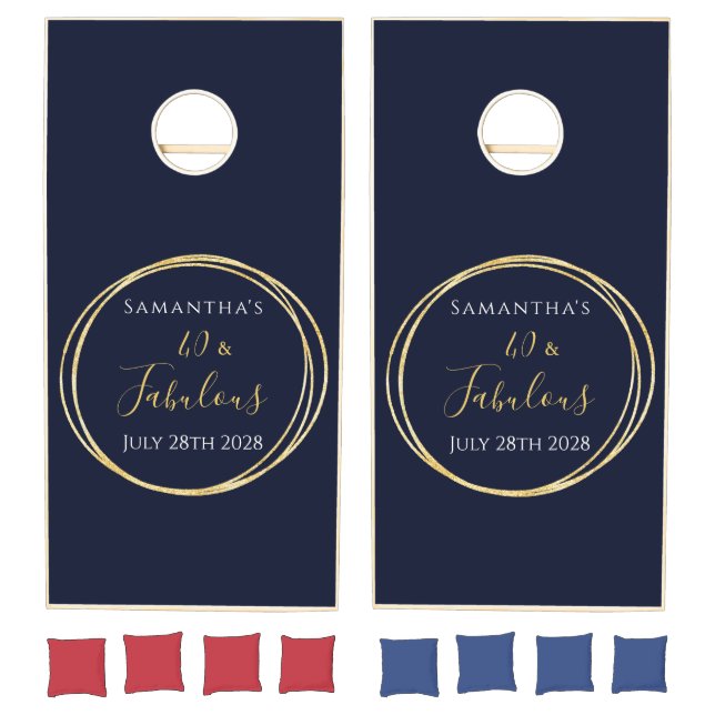 Custom 40th Birthday Navy Gold Birthday Party Cornhole Set (Set)