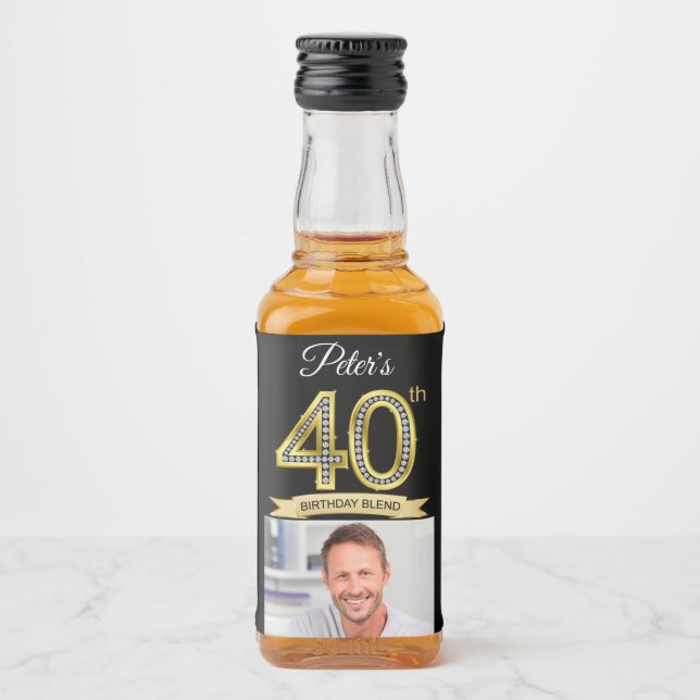 Custom 40th Birthday Party Mini Liquor Favor Label (Front)