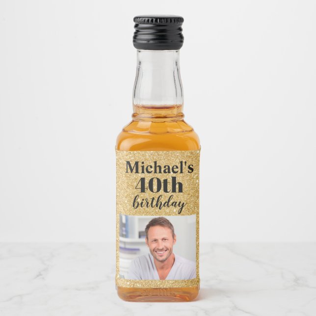 Custom 40th Birthday Party Mini Liquor Favor Label (Front)
