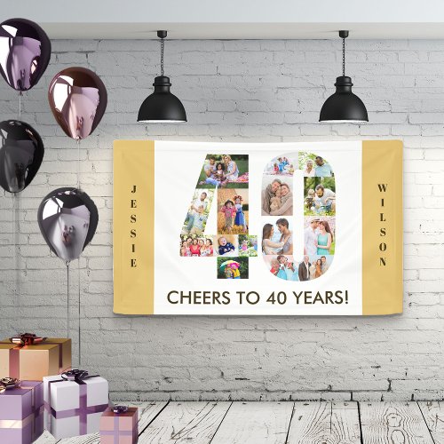 Custom 40th Birthday Party Neutral Photo Collage Banner