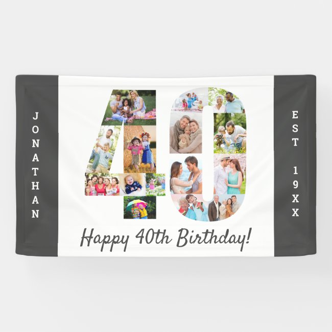 Custom 40th Birthday Party Photo Collage Banner