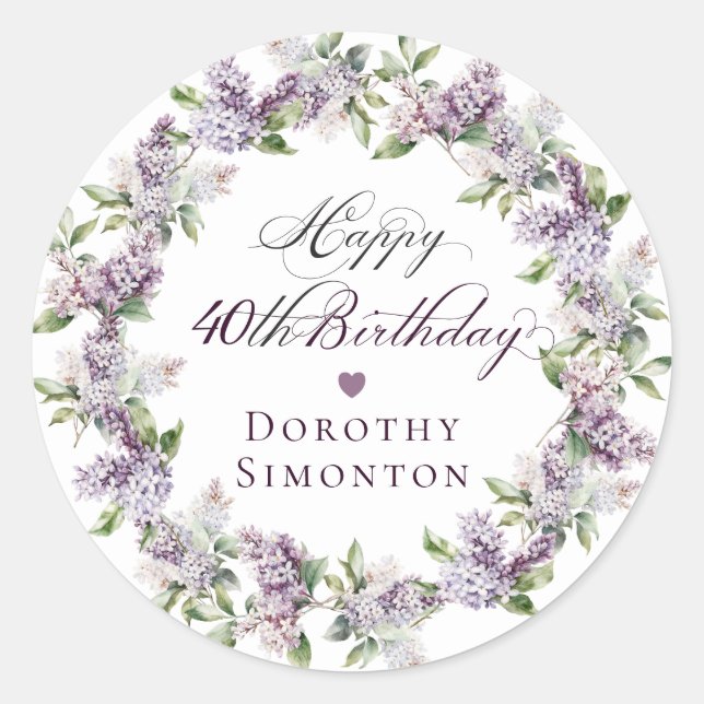 Custom 40th Birthday Purple Lilac Envelope Seal (Front)