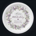 Custom 40th Birthday Purple Lilac Spring Flower Paper Plates<br><div class="desc">Add a special touch to your party decor with these personalized paper plates. They will make the birthday celebrant feel very special and look great in pictures. It takes only minutes to add the birthday celebrant's name. The soft watercolor lilac wreath is perfect for a spring birthday or a woman...</div>