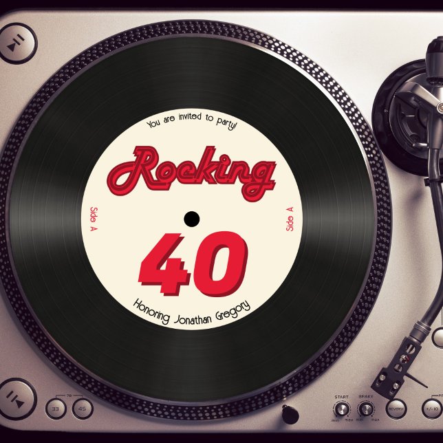 Custom 40th Birthday Retro Music Record Rocking Invitation (Creator Uploaded)