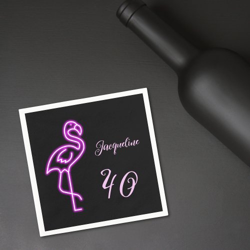 Custom 40th Birthday Tropical Retro Neon Flamingo Napkins