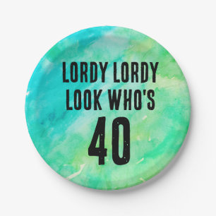 Custom 40th Birthday Watercolor Tie Dye Paper Plates