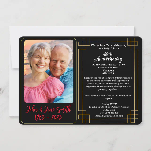 Custom 40th Ruby Jubilee Anniversary Invitation | Zazzle