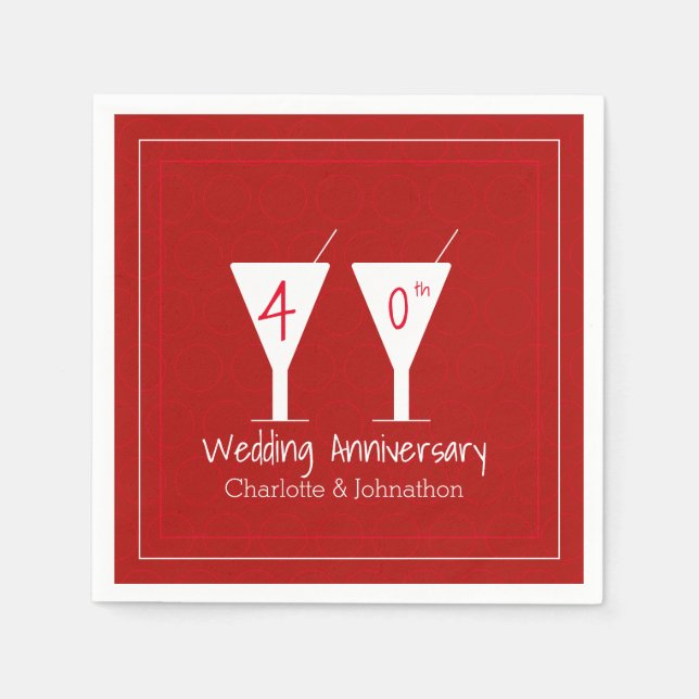 Custom 40th Ruby wedding anniversary glass Napkins (Front)