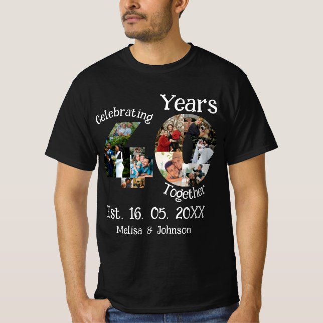 Custom 40th Wedding Anniversary 11 Photo Collage T-Shirt (Front)