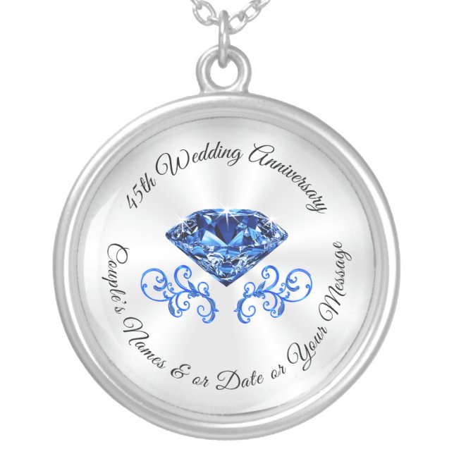 Custom 45th Wedding Anniversary Gifts for Wife Silver Plated Necklace (Front)