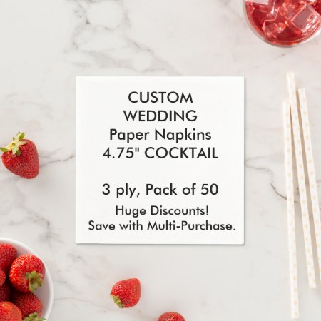 Custom 4.75" Cocktail Wedding Paper Napkins