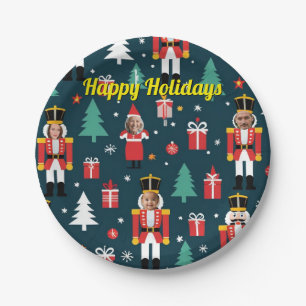 custom 4 face photo Christmas nutcracker Paper Plates