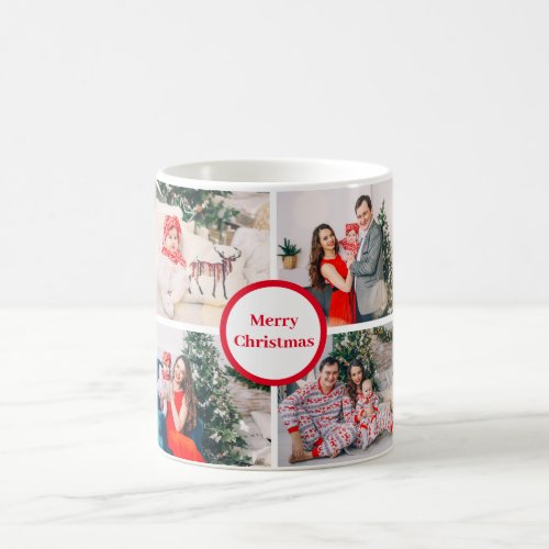 Custom 4 Family Photo Collage Merry Christmas Gift Coffee Mug