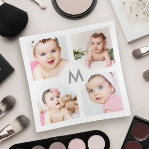 Custom 4 Family Photo Collage Monogram Trinket Tray