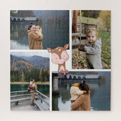 Custom 4 Family Photo  Cute Animal Kawaii Deer Jigsaw Puzzle