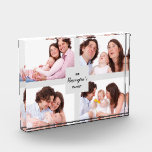 Custom 4 Family Photos Collage Rectangle Frame Acrylic Award<br><div class="desc">Lovely arrangement of family photos collage divided in symmetrical quarter sections with rectangle frames on the centre of the picture with a gray square on the centre. Personalize it with your own photos and texts. Perfect design to for your home decor or as a custom made gift for your loved...</div>