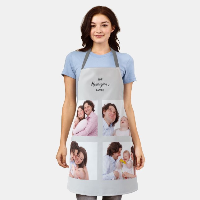 Custom 4 Family Photos Collage Rectangle Frame Apron (Worn)