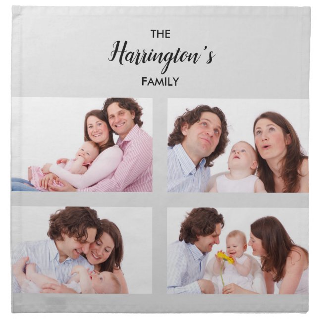 Custom 4 Family Photos Collage Rectangle Frame Cloth Napkin (Front)
