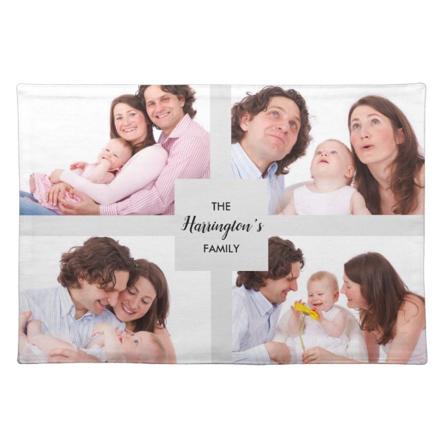 Custom 4 Family Photos Collage Rectangle Frame Cloth Placemat (Front)