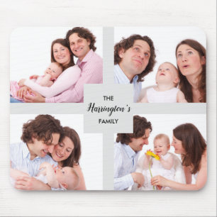 Custom 4 Family Photos Collage Rectangle Frame Mouse Pad