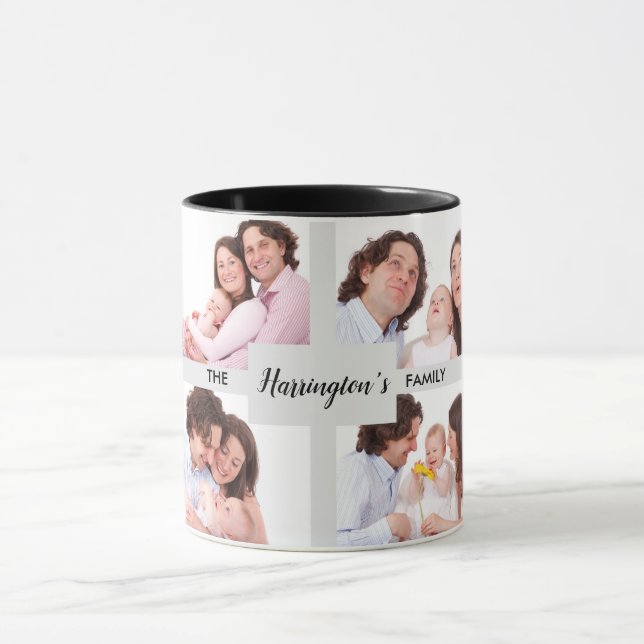 Custom 4 Family Photos Collage Rectangle Frame Mug (Center)