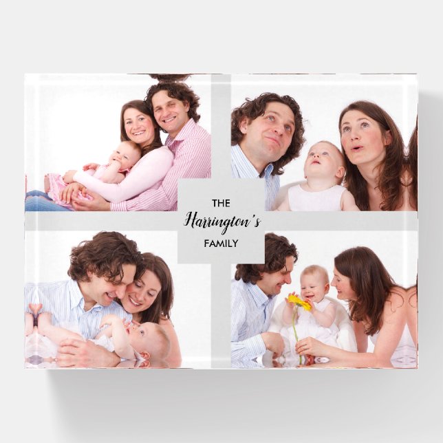 Custom 4 Family Photos Collage Rectangle Frame Paperweight (Front)
