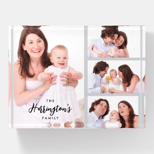 Custom 4 Family Photos Collage Rectangle Frame Paperweight (Front)